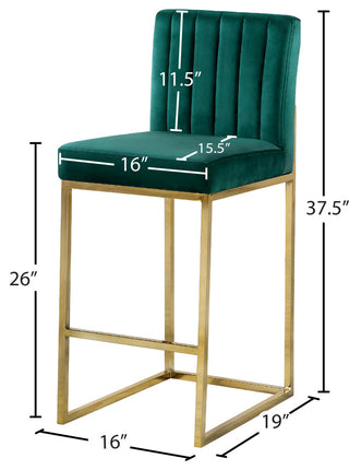 Giselle Velvet Counter Stool, Green, Gold Base