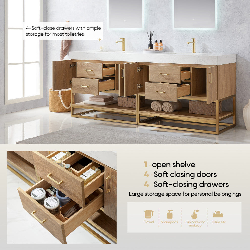 Alistair Vanity, North American Oak With Countertop, 84", With Mirror