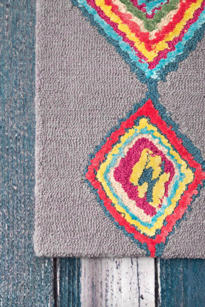 Nuloom Hand-Tufted Bohemian Moroccan Diamond Rug, Grey 5'x8'