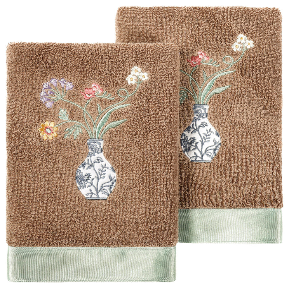 Linum Home Textiles 100% Turkish Cotton STELLA 2PC Embellished Hand Towel Set