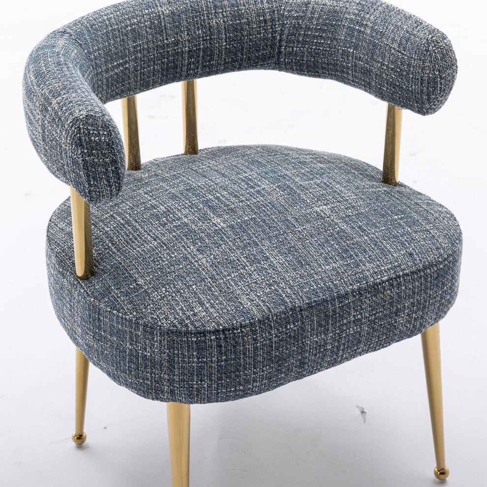 SEYNAR Mid-Century Modern Open-Back Linen Fabric Dining Chair with Gold Legs, Navy