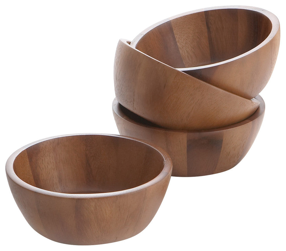 Individual Acacia Salad Serving Bowls, Set of 4