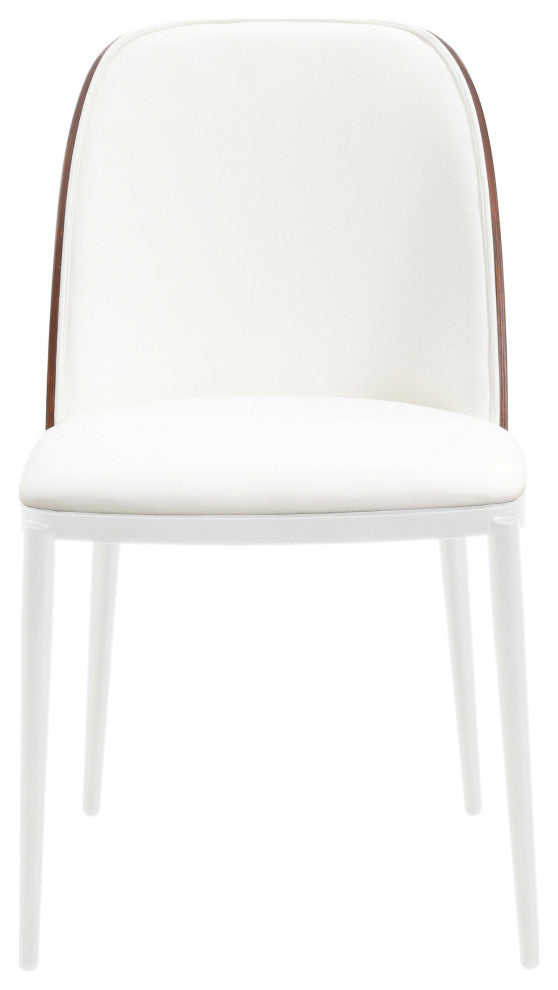 LeisureMod Tule Dining Chair with White Frame Set of 2, Walnut/White