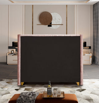 Barolo Velvet Upholstered Bed, Pink, Queen