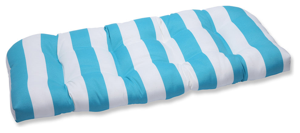 Cabana Stripe Turquoise Wicker Loveseat Cushion