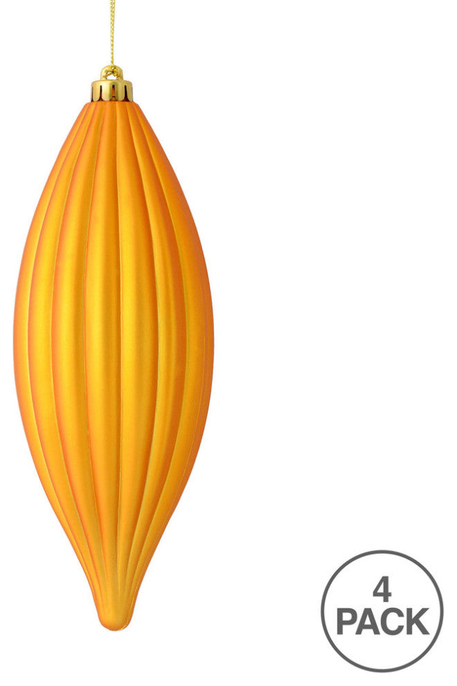 Vickerman M183230M 8" Antique Gold Matte Line Finial Ornament, Pack of 4