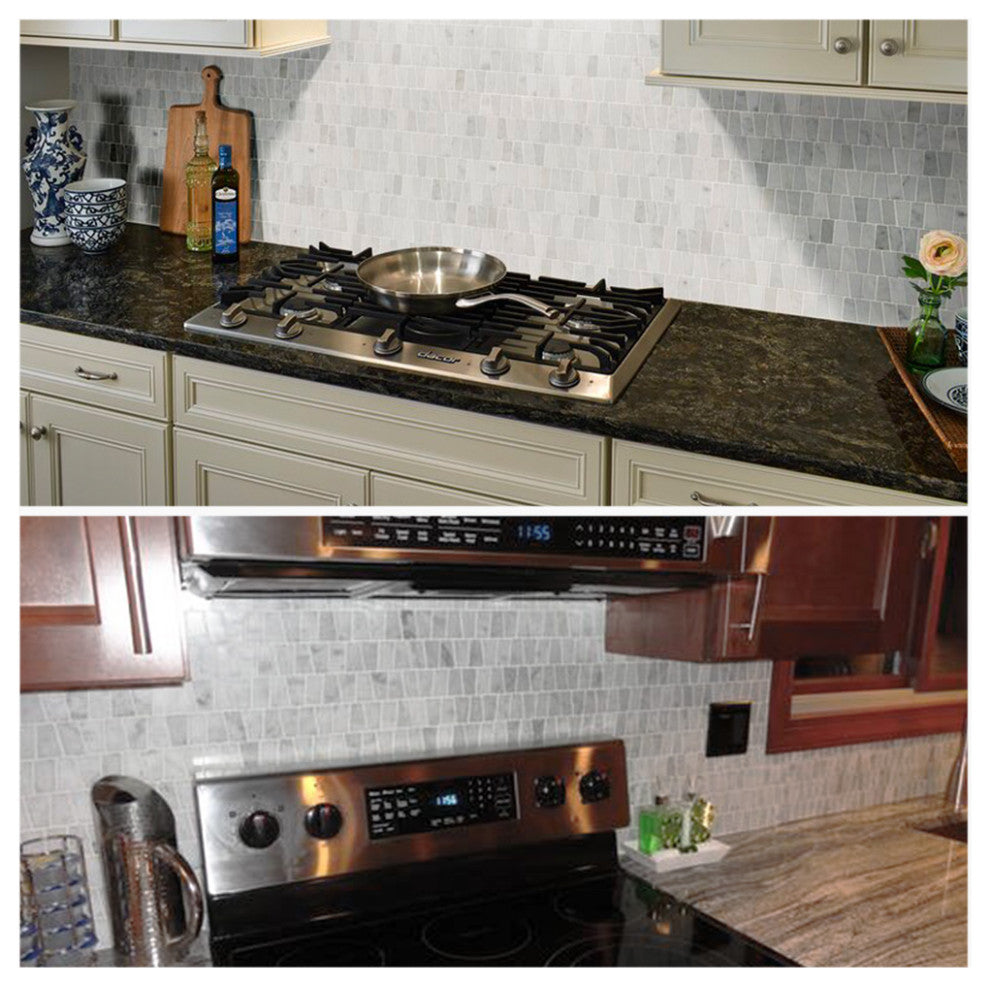 Carrara White Marble Trapezoid Tappered Mosaic Wall Floor Tile Honed, 1 sheet
