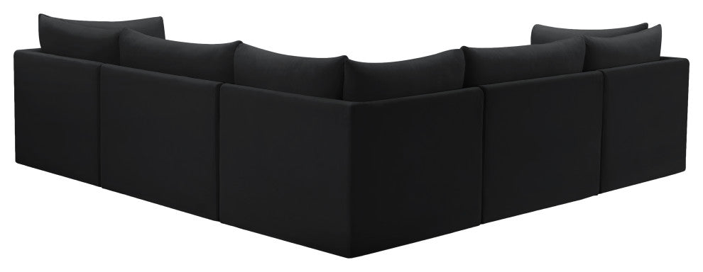 Jacob Velvet Upholstered 5-Piece L-Shaped Modular Sectional, Black