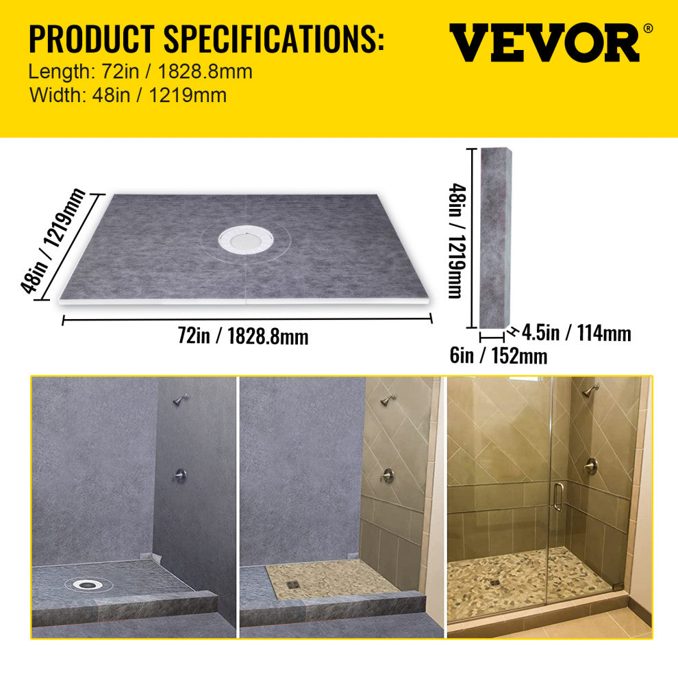 VEVOR Shower Curb Kit Watertight Shower Pan, 48x72 Inch