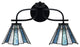 Cavella 2 Light Bath Bar In Matte Black Finish, 7" Sea Ice Art Glass