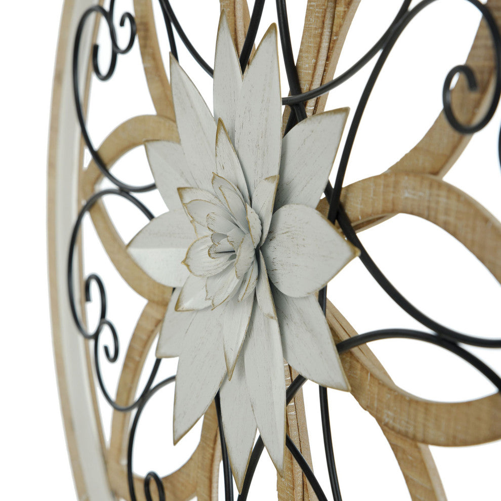 Traditional Broach Wood and Metal Wall Sculpture 24"Wx24"H3"D