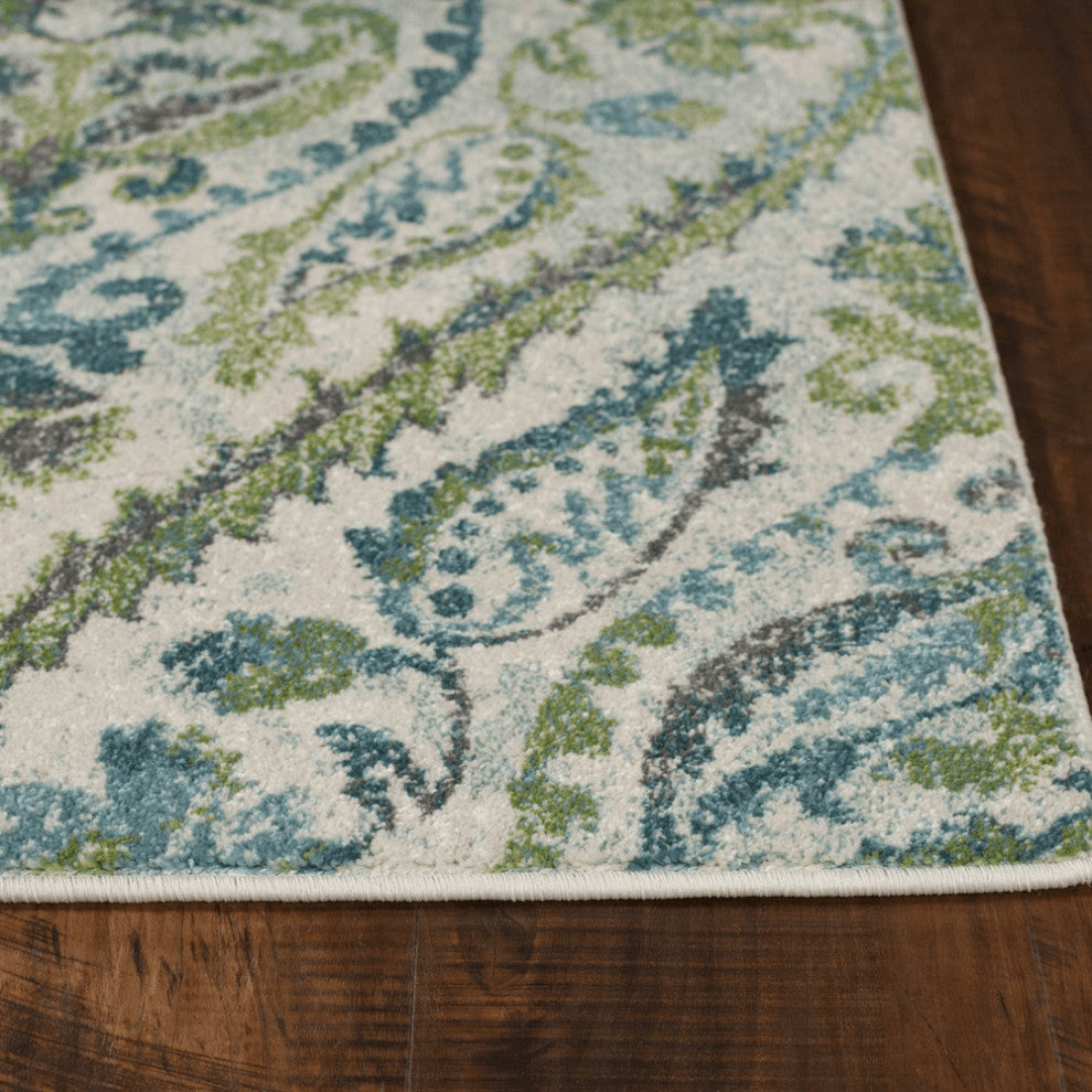 3' X 5' Green And Ivory Ogee Area Rug