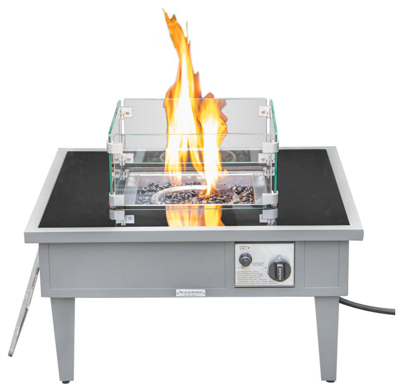 Leisuremod Walbrooke Patio Square Fire Pit Table With Aluminum Frame, Gray