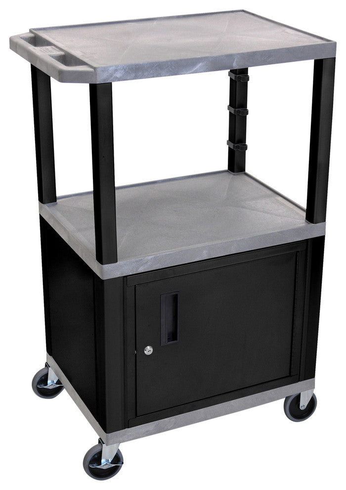 Luxor Gray Tuffy 3-Shelf 42" AV Cart With Black Legs, Cabinet and Electric