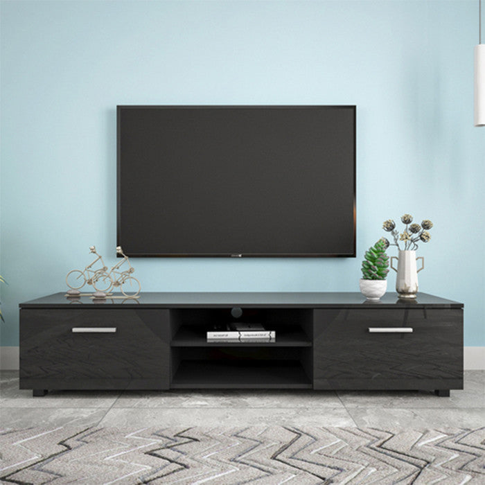 Black TV Stand 2 Storage Cabinet Media Console with open shelves