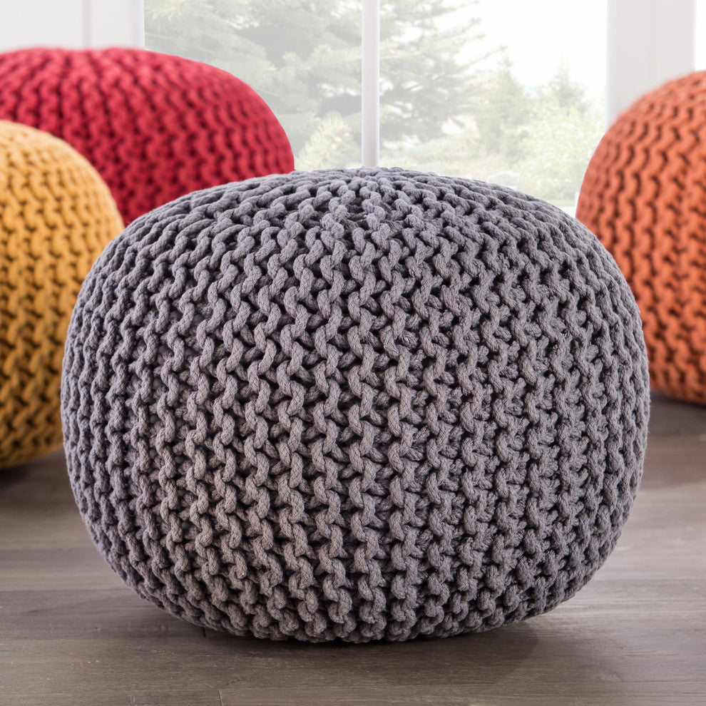 Jaipur Living Visby Textured Round Pouf, Steel Gray
