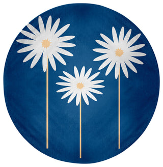 Floral Print Spring Chenille Rug, Dark Cobalt Blue, 5' Round