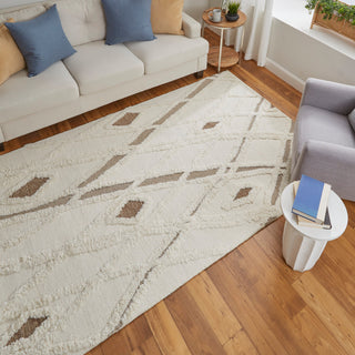 Weave & Wander Elika Moroccan Hand Tufted Wool Area Rug, Ivory/Brown, 10'x14'