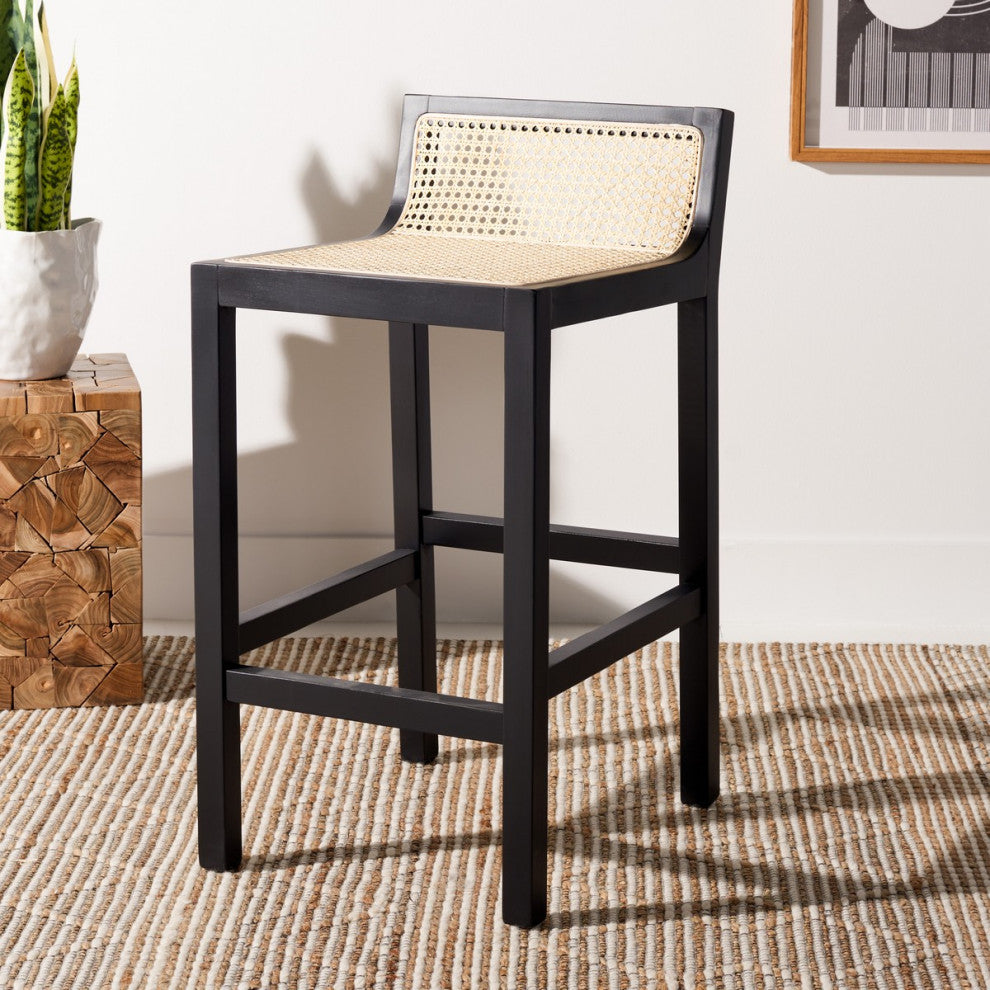 Safavieh Saito Lowback Cane Center Stool, Black/Natural