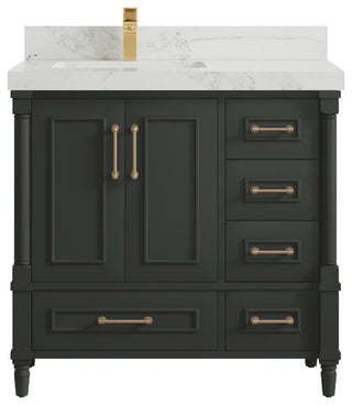 Aberdeen 36 Left Offset Bath Vanity in Black Top 2" Calacatta Nuvo