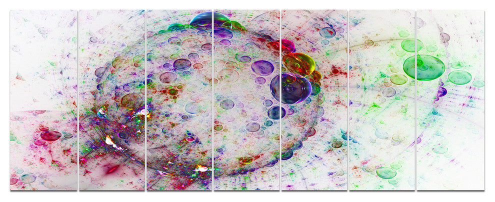 Colorful Spherical Planet Bubbles, Abstract Canvas Art Print, 83"x32", 7 Panels