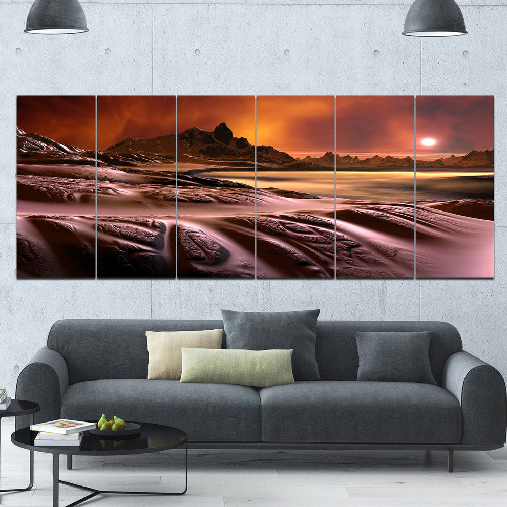 3D Rendered Alien Planet, Landscape Canvas Art Print, 70"x28", 6 Panels