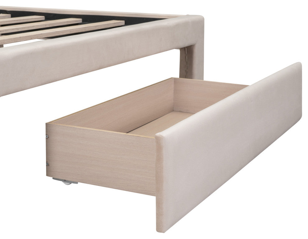 Gewnee Full Size Storage Bed Velvet Upholstered Platform Bed