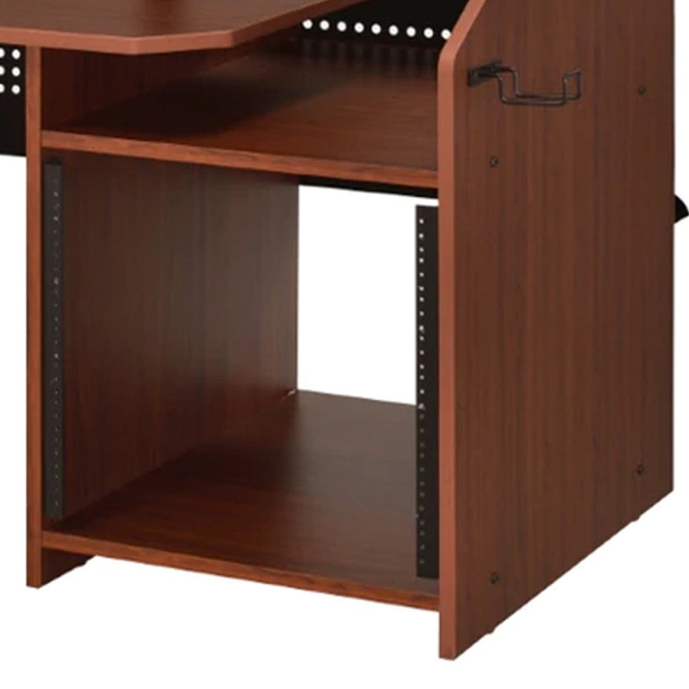 Benzara BM276205 Wood Music Desk Studio Workstation, 3 Shelves, Cherry Brown
