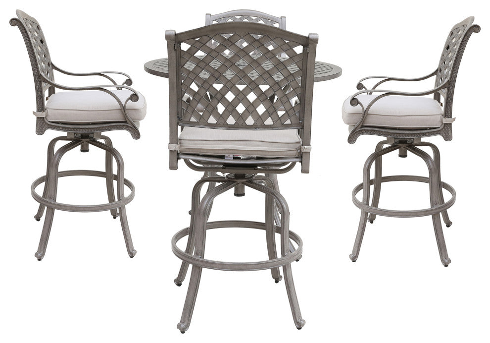 Carlsbad Cast Aluminum 5-Piece Bar Set, Heritage Grey/Sand Dollar
