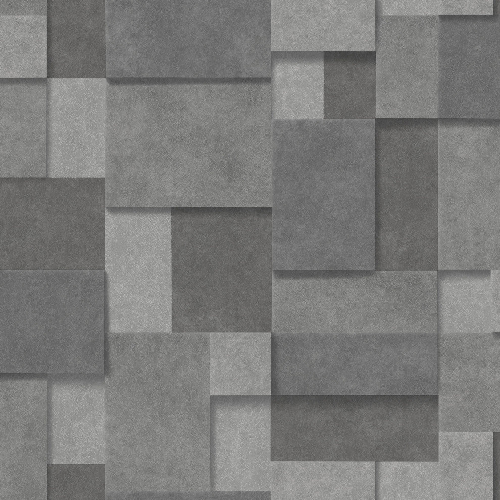 Duchamp Dark Grey Metallic Squares Wallpaper Bolt