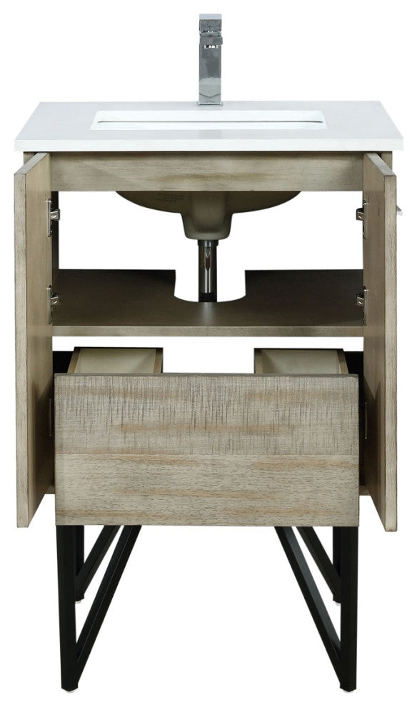 24" Bathroom Vanity, White Square Sink, and Monte Chrome Faucet Set