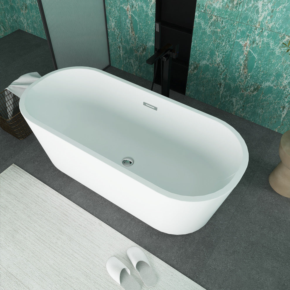 Acrylic Freestanding Soaking Bathtub in White, 59"29"