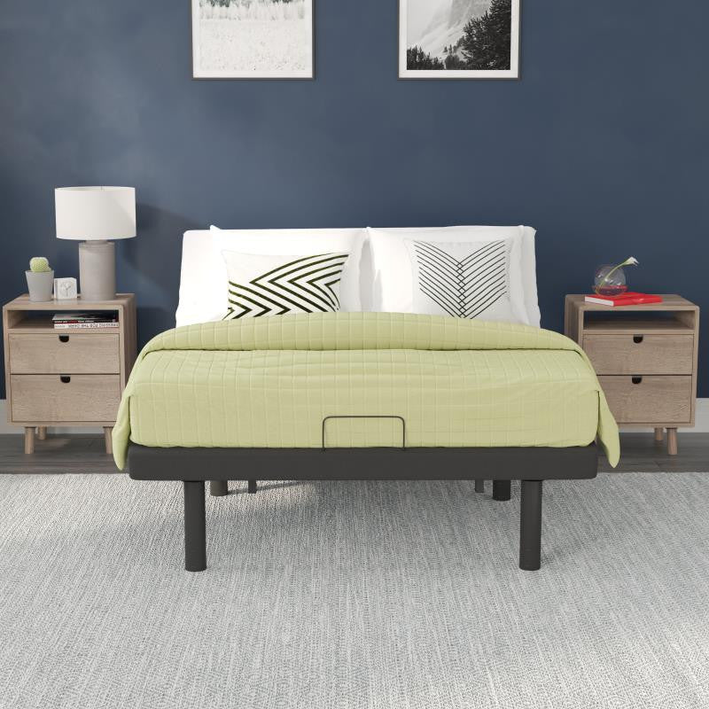 Selene Adjustable Upholstered Bed Base with Wireless Remote, Black, Queen