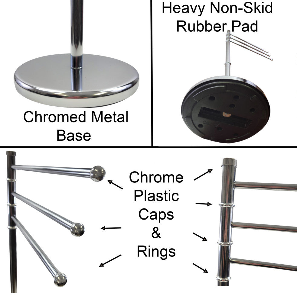 Stainless Steel Towel Rack Tree 3 Swiveling Arms Chrome
