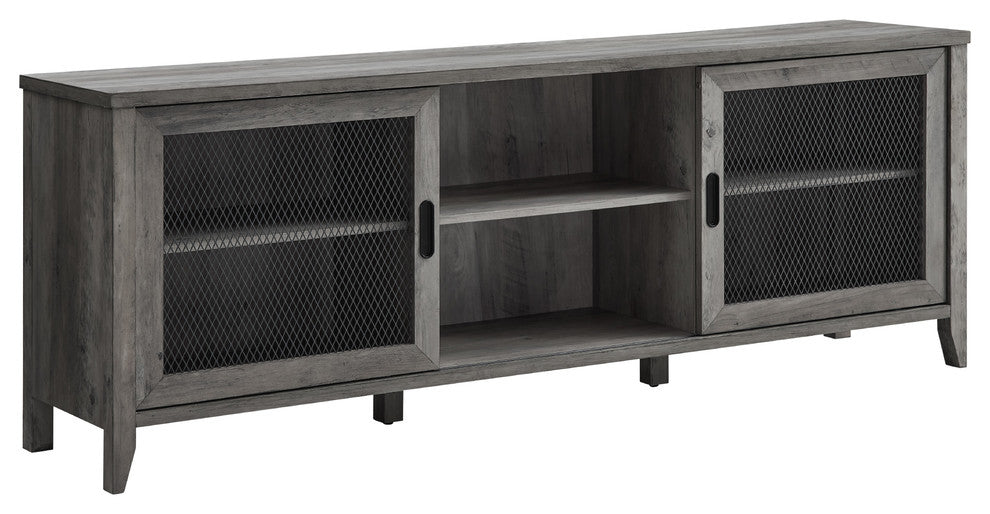 70" Industrial Sliding Mesh Door TV Console, Gray Wash
