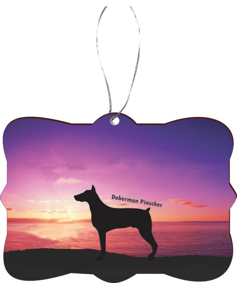 Doberman Pinscher Dog At Sunset Design Rectangle Christmas Tree Ornament