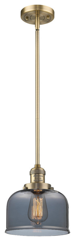 Large Bell 1-Light LED Pendant, Brushed Brass, Glass: Plated Smoked