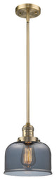 Large Bell 1-Light LED Pendant, Brushed Brass, Glass: Plated Smoked