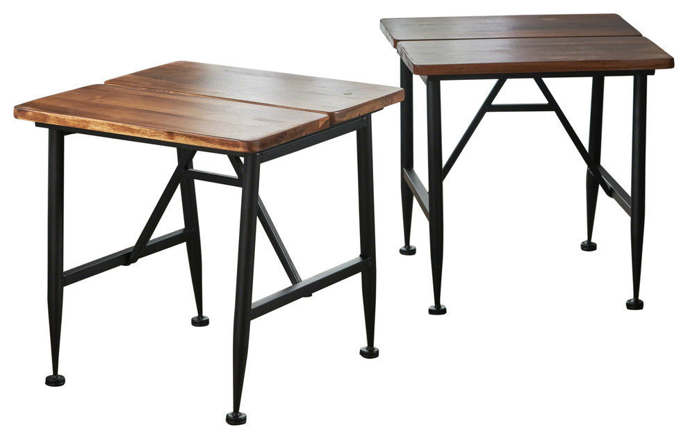 GDF Studio Emily Industrial Acacia End Tables With Black Accents, Set of 2
