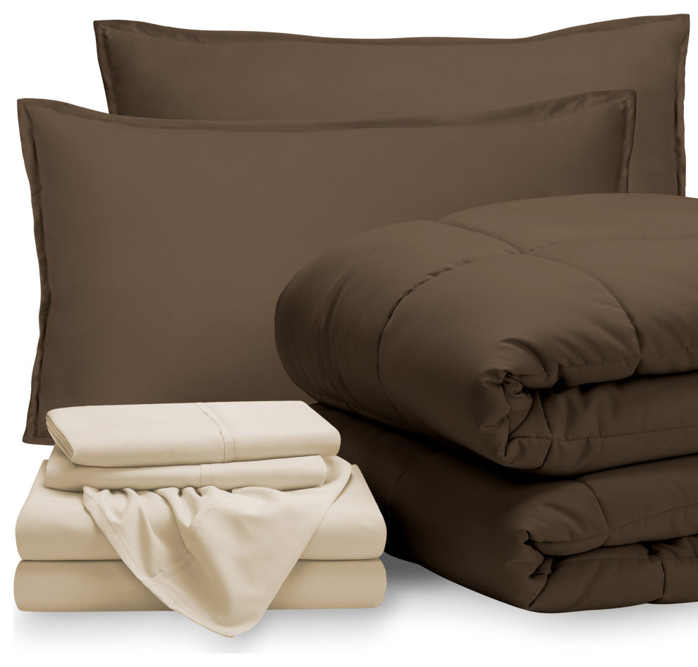 Bare Home 8-Piece Bed-in-a-Bag Split Sizes, Cocoa, Sand, Split King