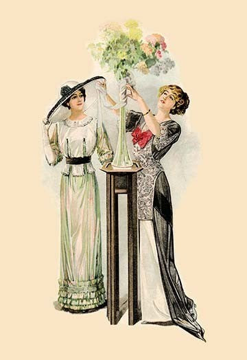 Lady Arranging Flowers - Gallery Wrapped Canvas Art 28" x 42"