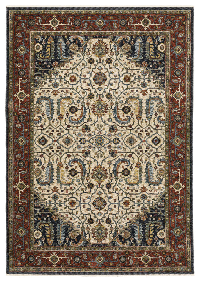 Augustus Center Medallion Ivory/ Red Indoor Area Rug, Ivory, 5'3"x7'6"