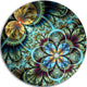 Fractal Dark Orange Blue Flowers, Floral Large Disc Metal Wall Art, 11"
