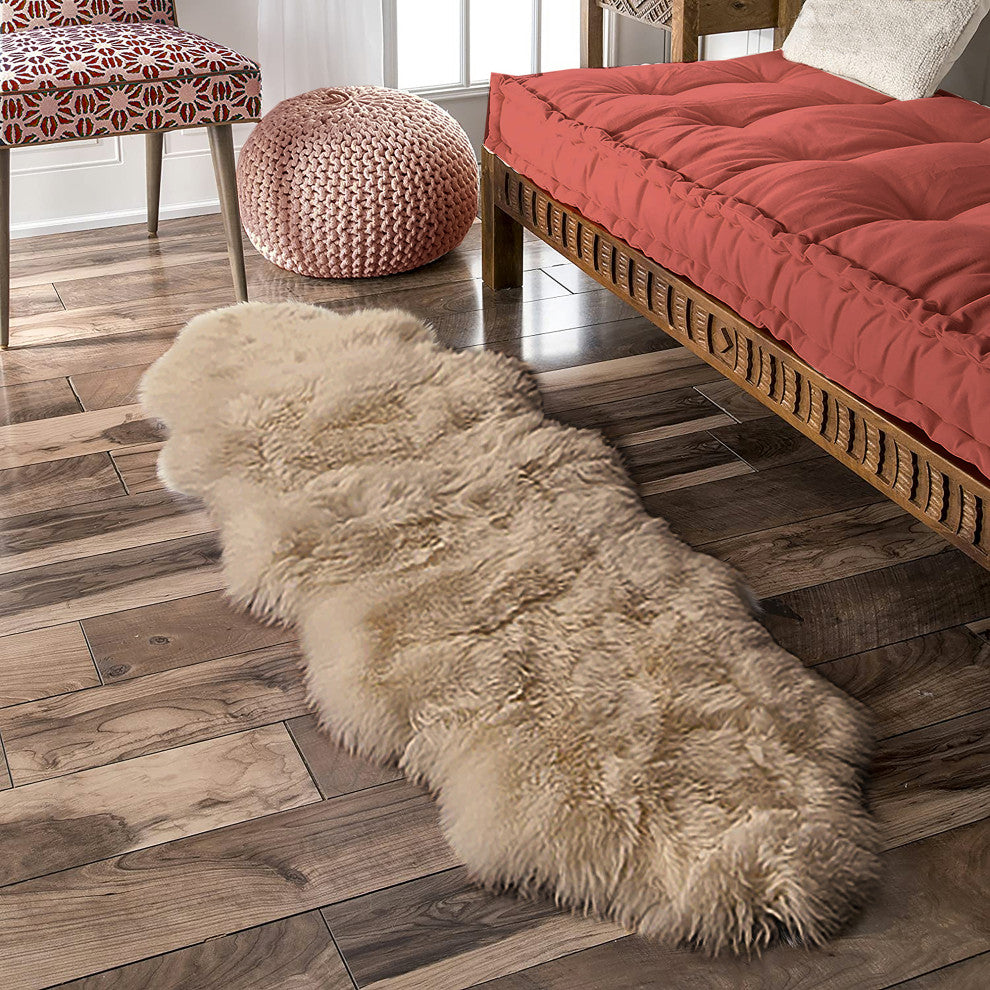 Milan Shearling Double Sheepskin Rug 2' X 6', Vole