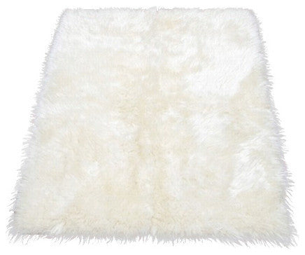 Faux Fur Area Rug Rug Ivory 3'5"x4'6" Medium