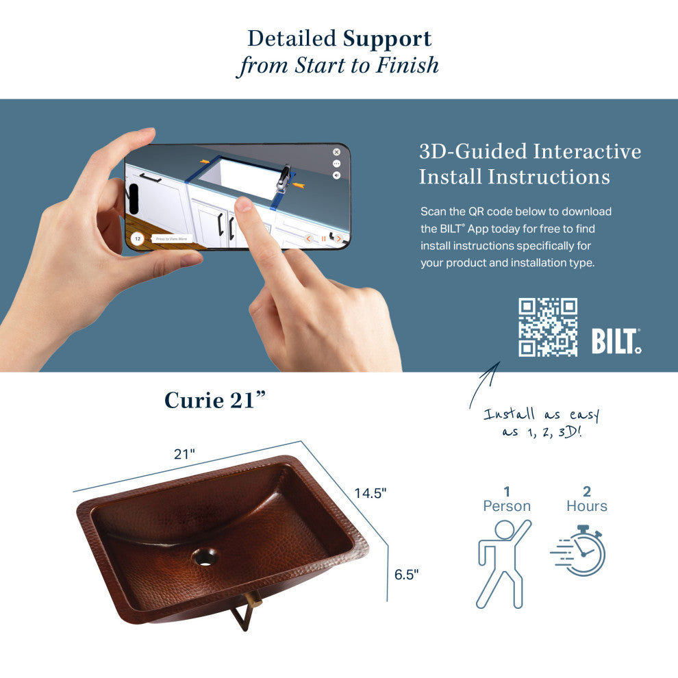 Curie 21" Undermount Bathroom Sink in Copper