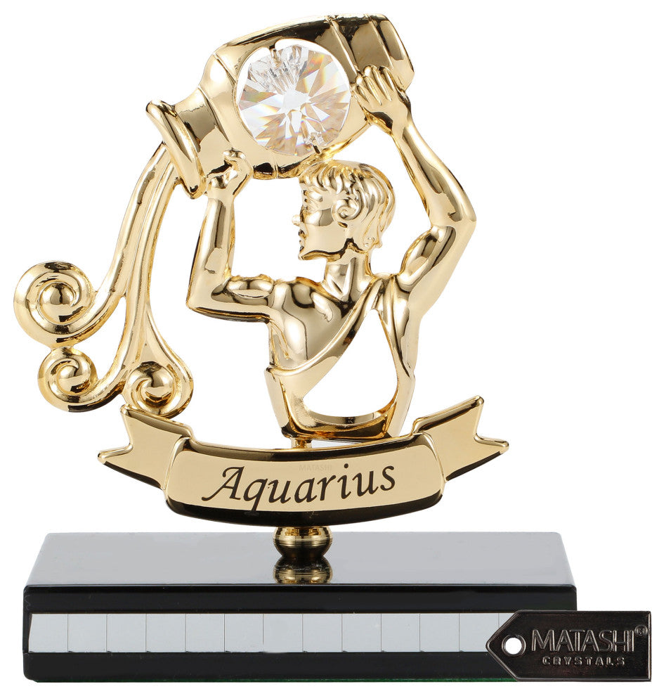 Matashi 24K Gold Plated Zodiac Astrological Figurine With Crystals, Aquarius