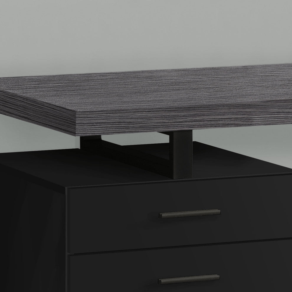 24" Black Rectangular Computer Desk With Three Drawers