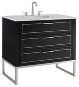 Markham Bathroom Vanity, Midnight Black/Brushed Nickel, 36", White Quartz Top