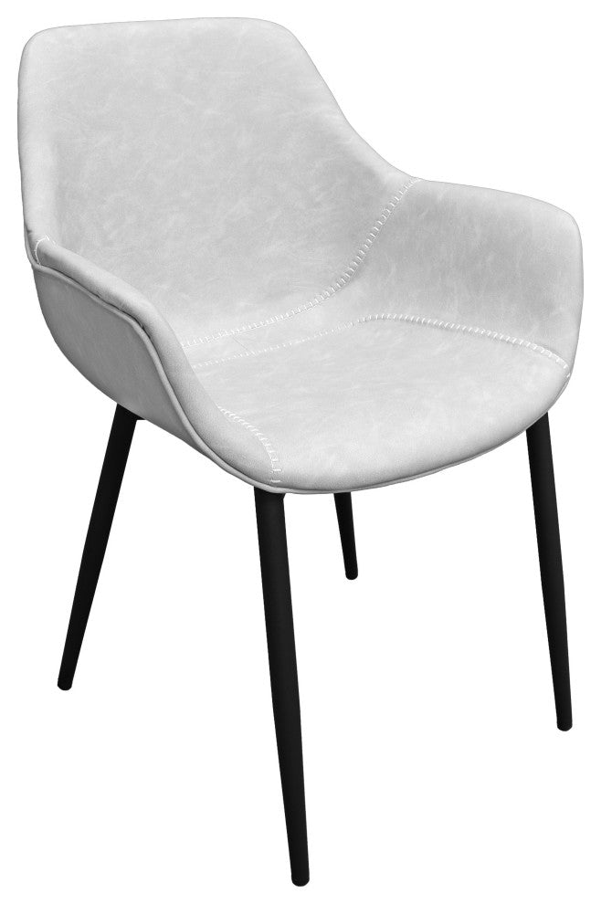 LeisureMod Markley Leather Dining Armchair Metal Legs Set of 2, Light Gray